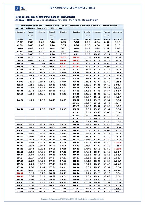 lanzadera horarios