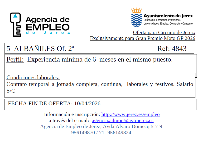 Oferta Agencia Empleo Jerez