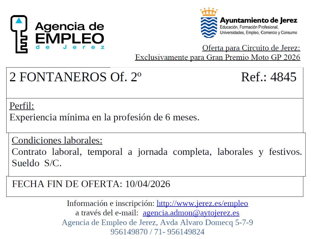 Oferta Agencia Empleo Jerez