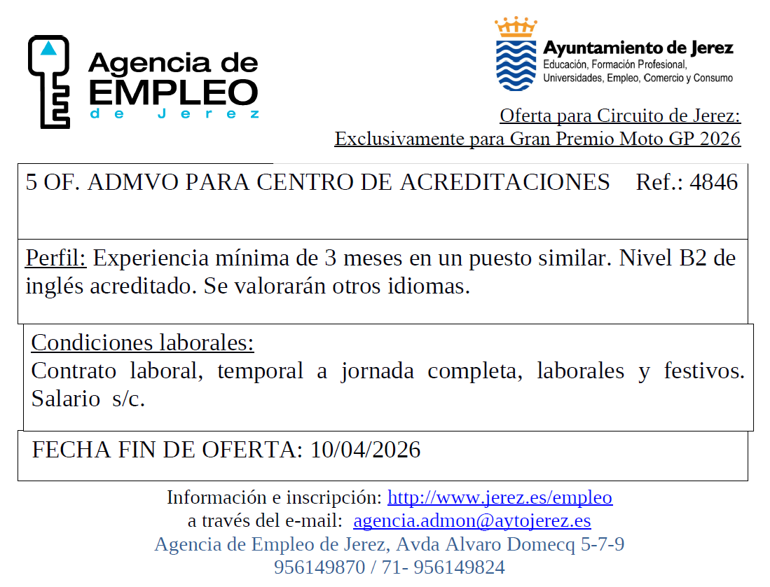 Oferta Agencia Empleo Jerez