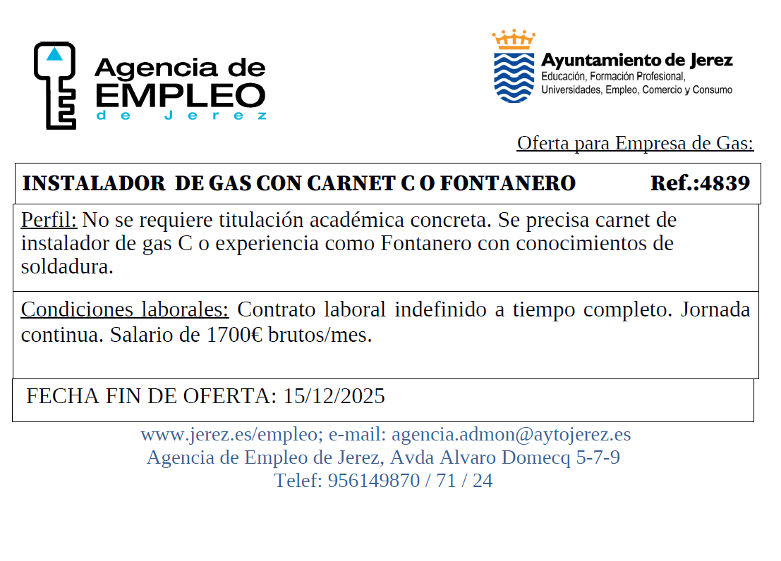 Oferta Agencia Empleo Jerez
