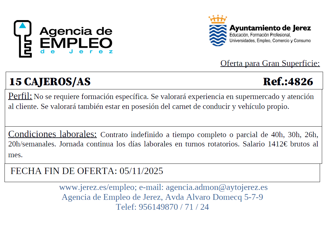 Oferta Agencia Empleo Jerez