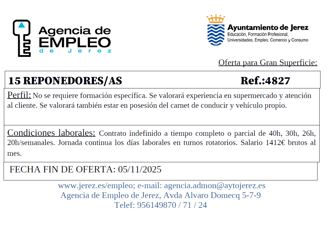 Oferta Agencia Empleo Jerez