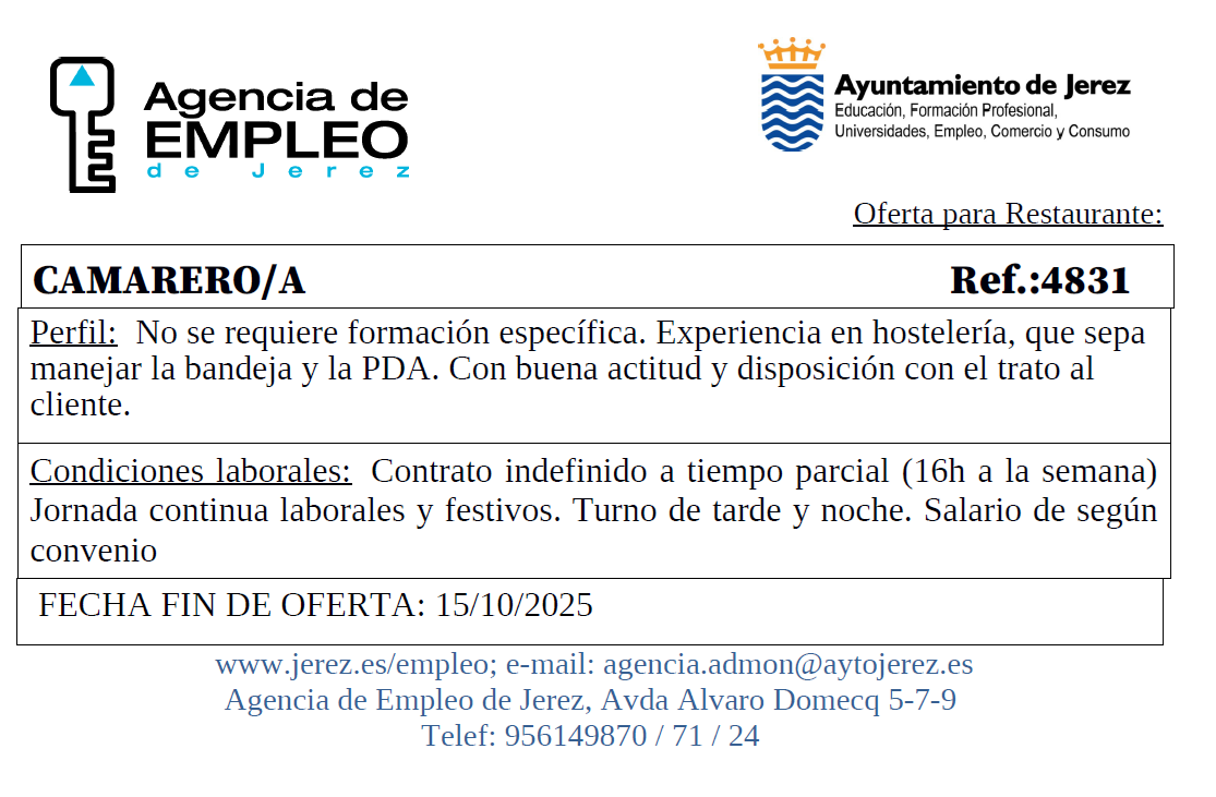 Oferta Agencia Empleo Jerez