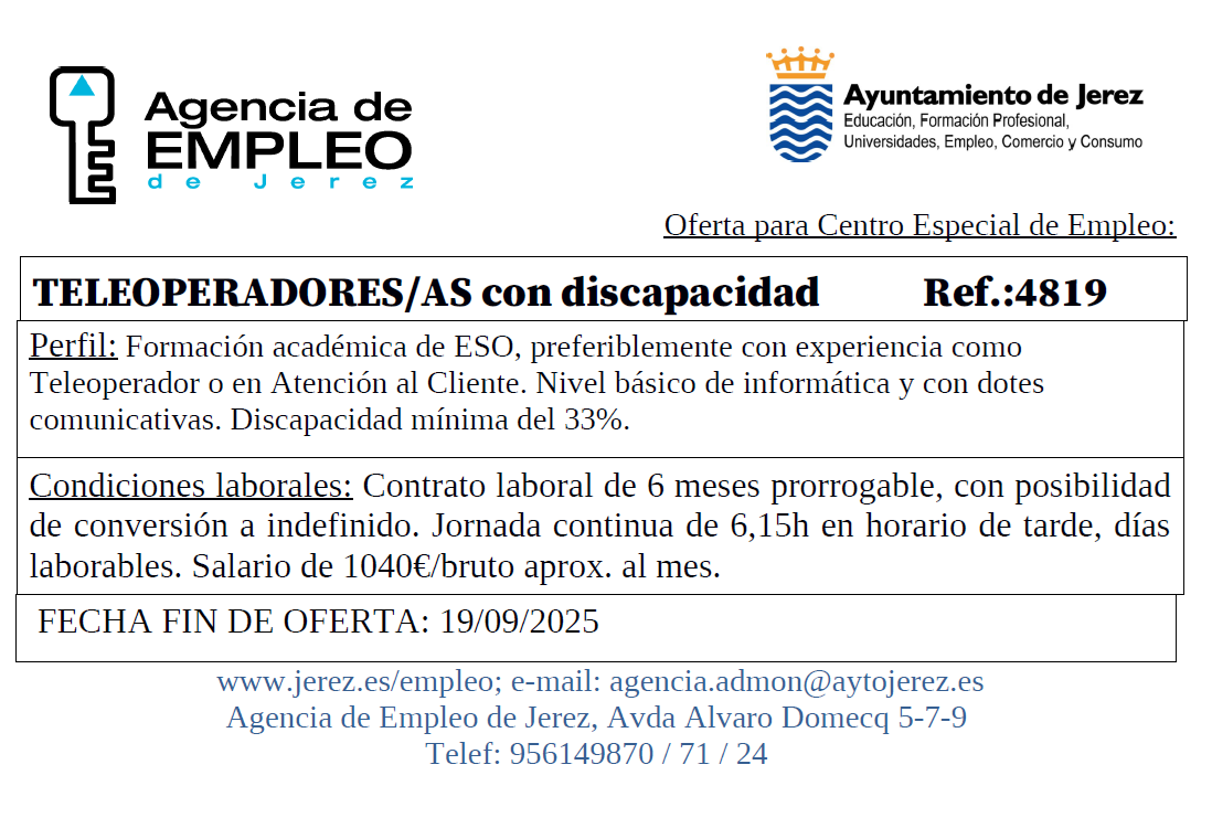 Oferta Agencia Empleo Jerez