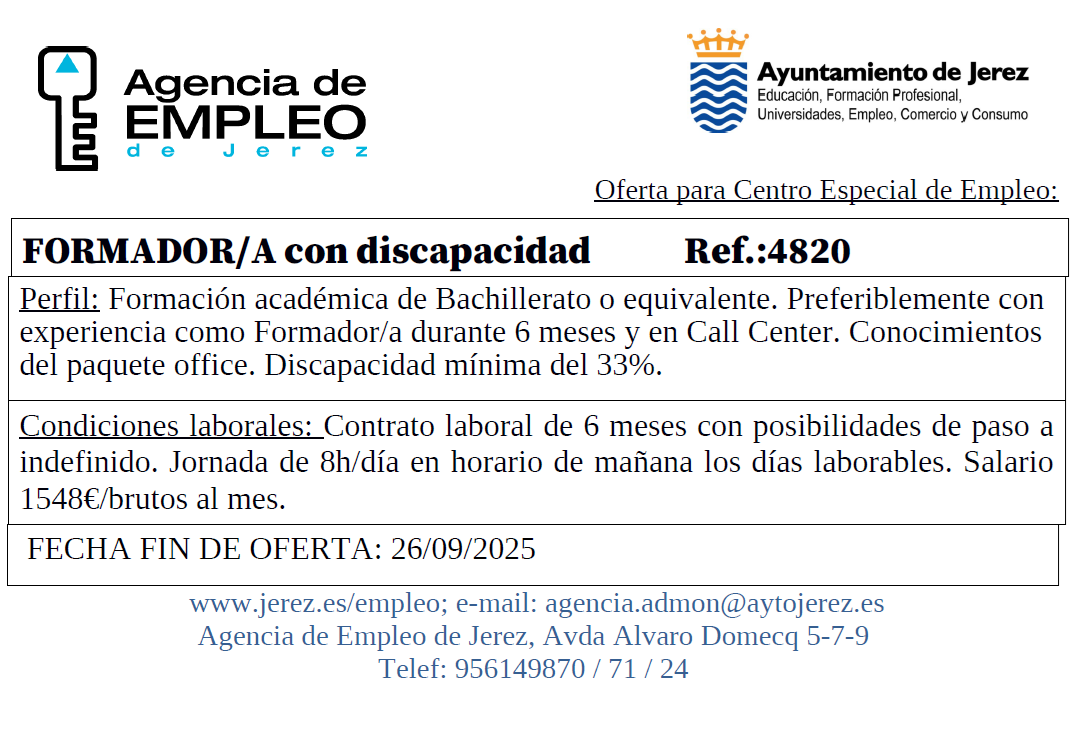 Oferta Agencia Empleo Jerez