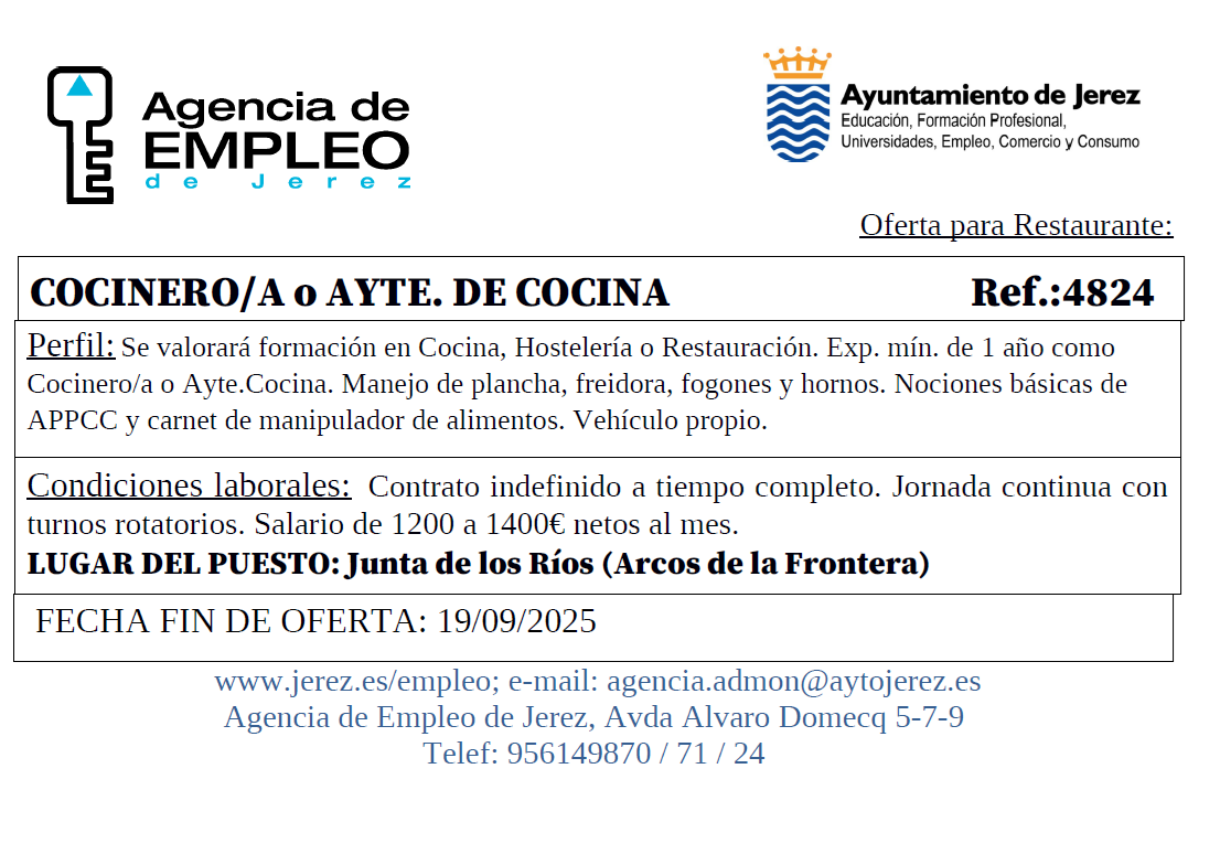 Oferta Agencia Empleo Jerez