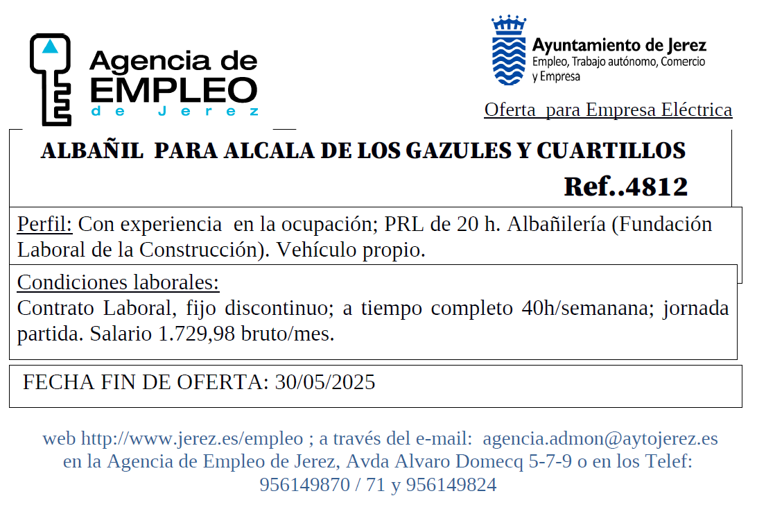 Oferta Agencia Empleo Jerez
