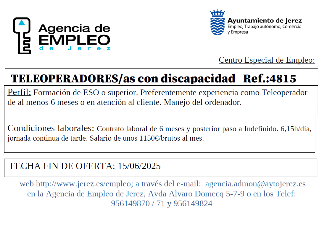 Oferta Agencia Empleo Jerez