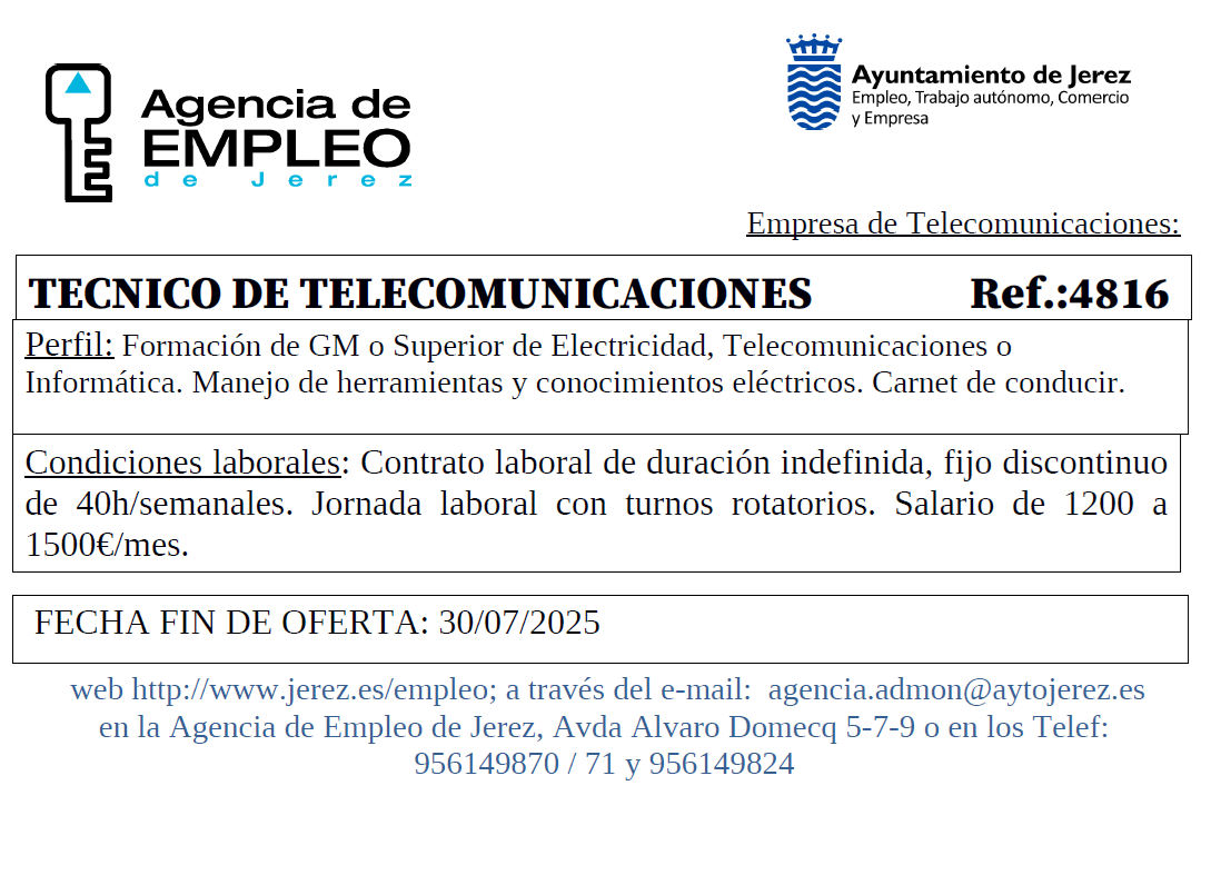 Oferta Agencia Empleo Jerez