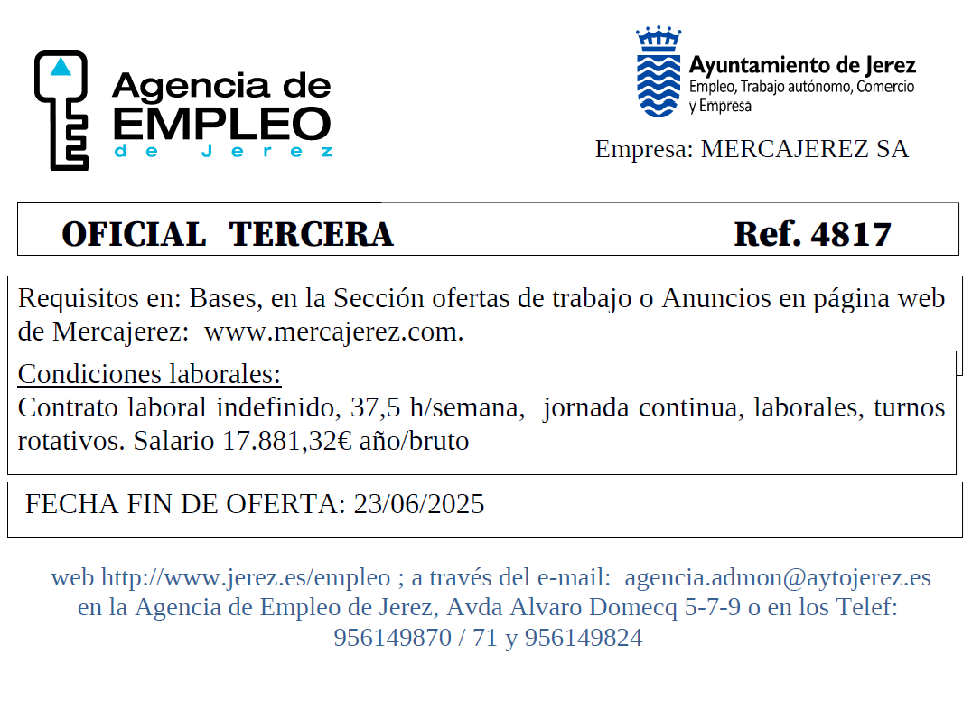 Oferta Agencia Empleo Jerez