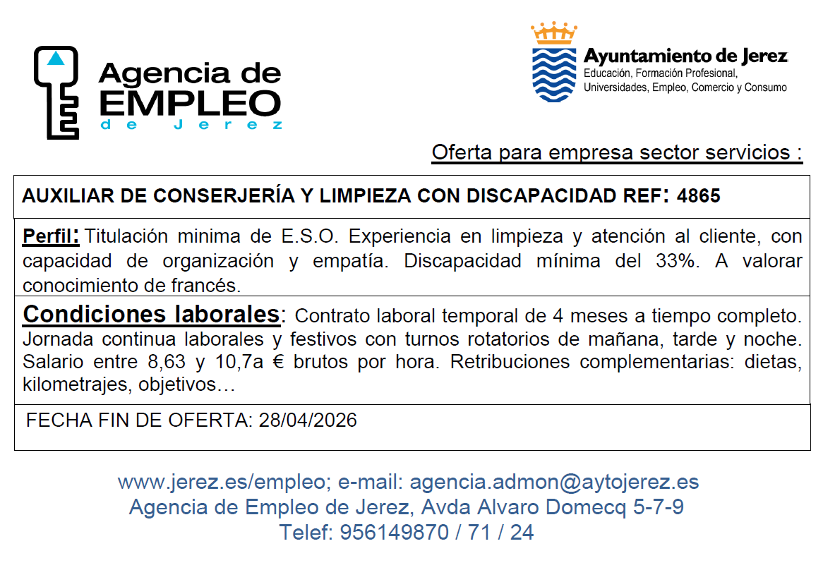 Oferta Agencia Empleo Jerez