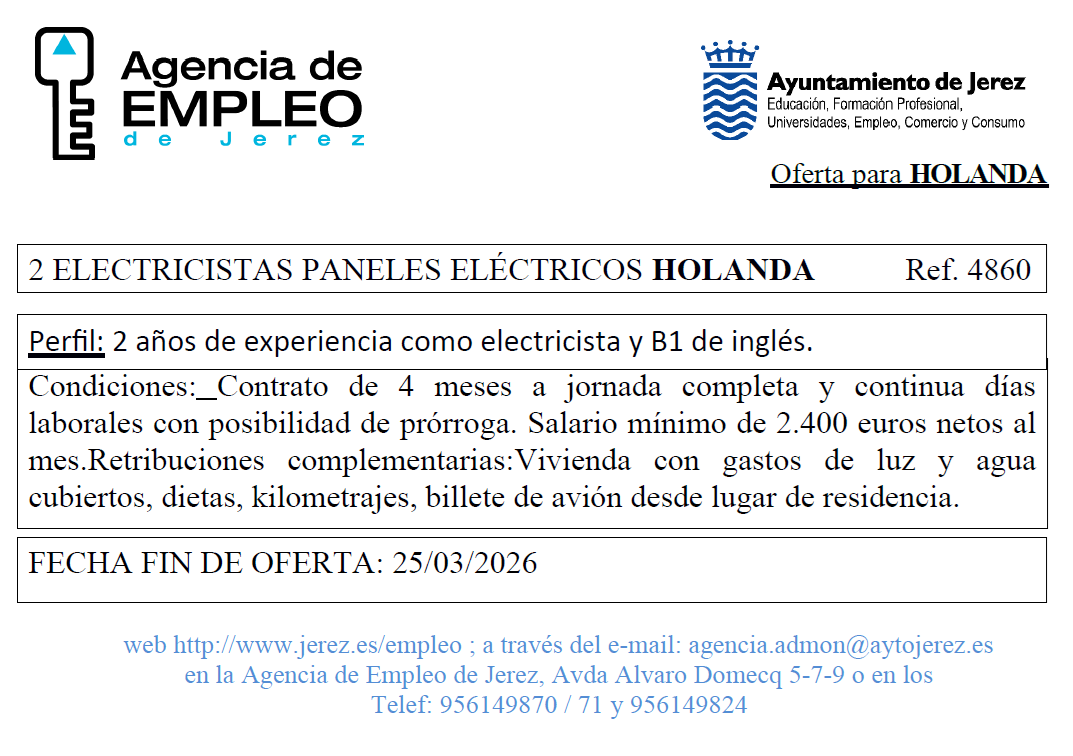 Oferta Agencia Empleo Jerez