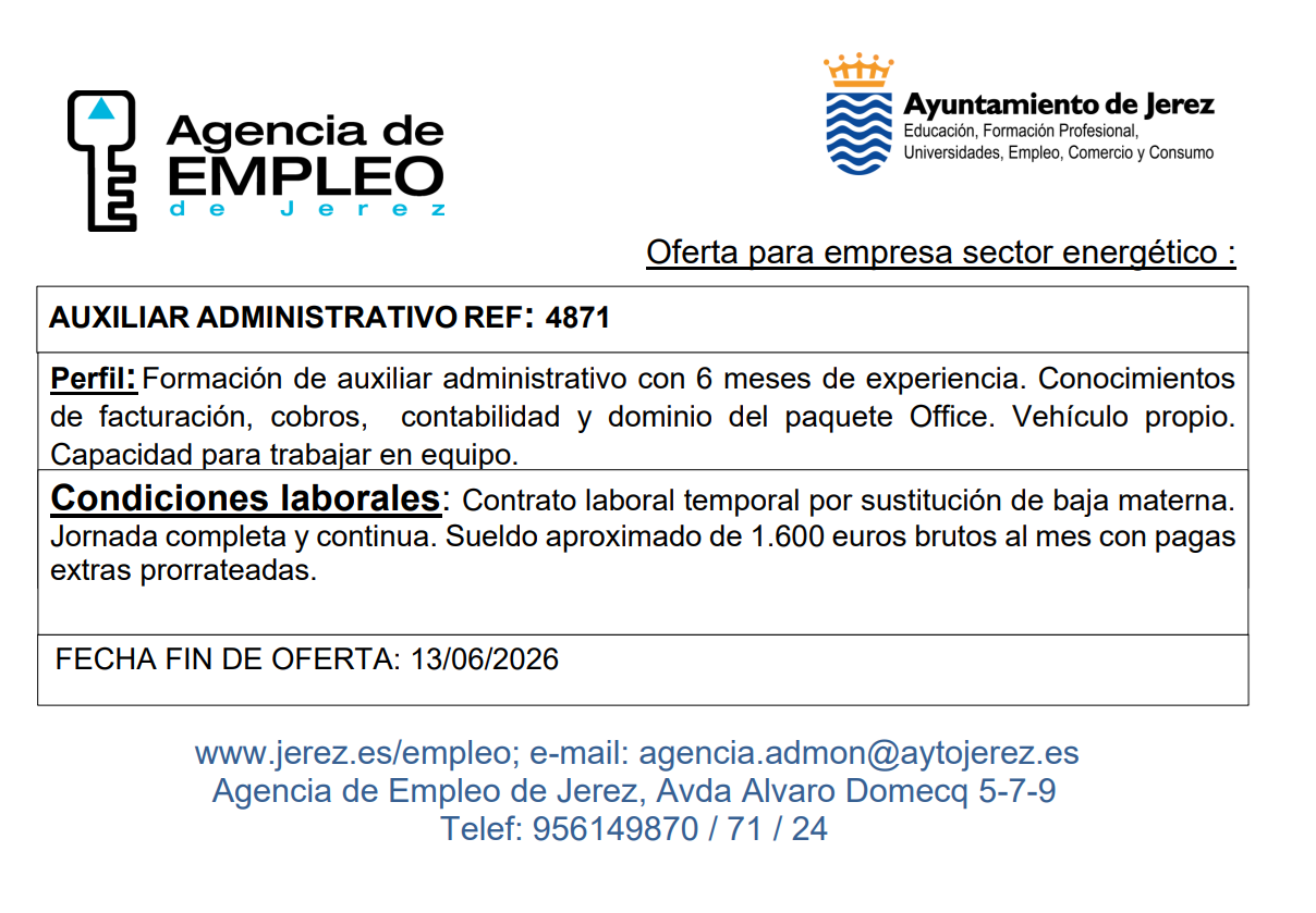 Oferta Agencia Empleo Jerez