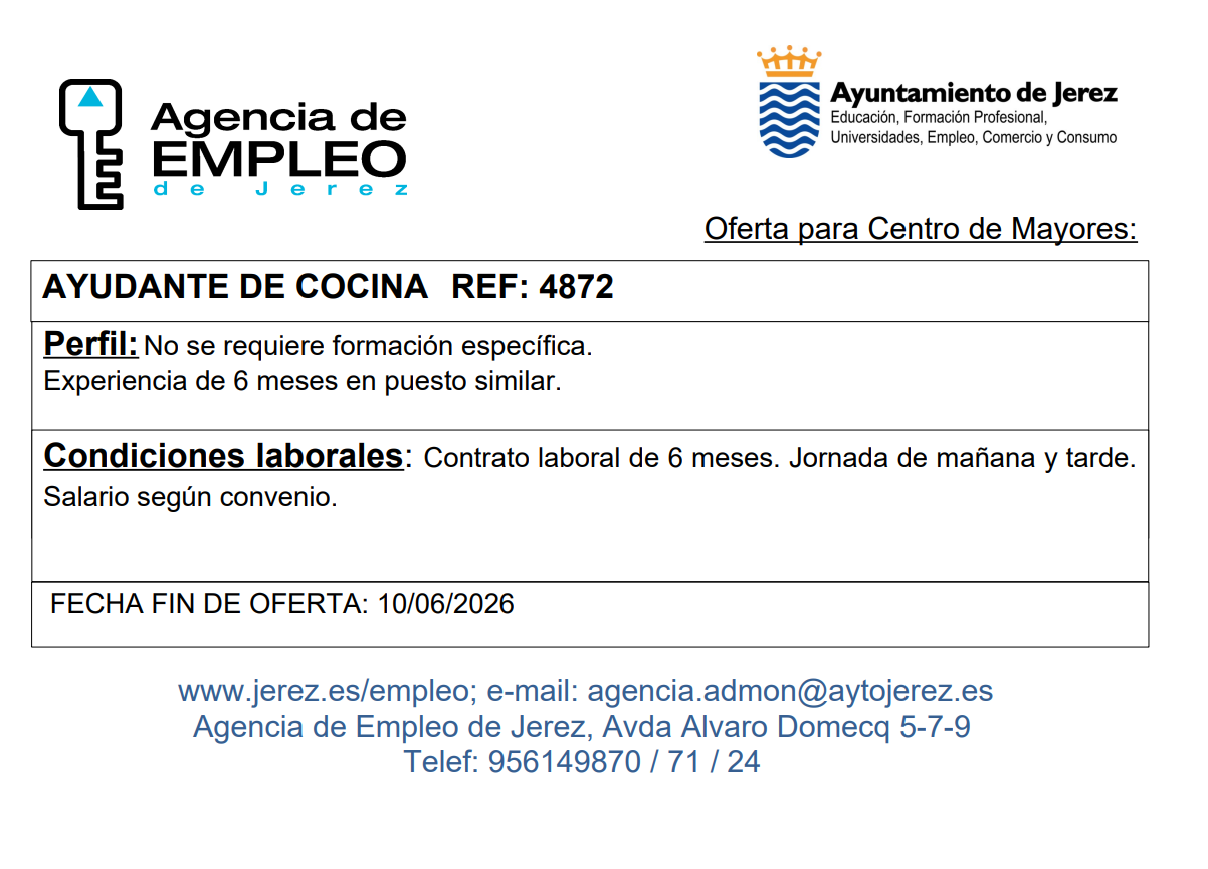 Oferta Agencia Empleo Jerez