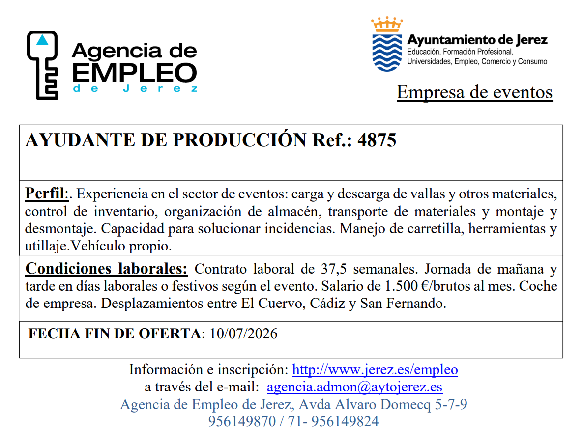 Oferta Agencia Empleo Jerez