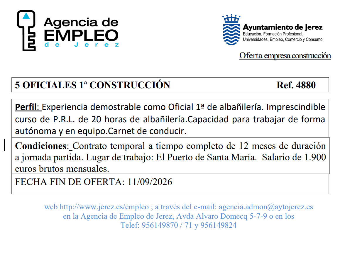 Oferta Agencia Empleo Jerez