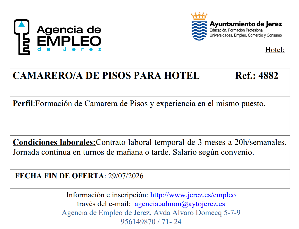 Oferta Agencia Empleo Jerez