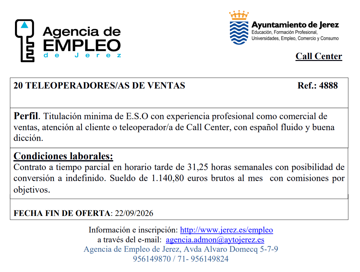 Oferta Agencia Empleo Jerez