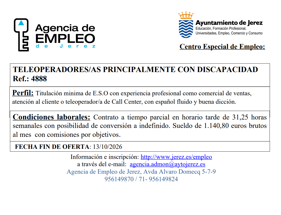 Oferta Agencia Empleo Jerez
