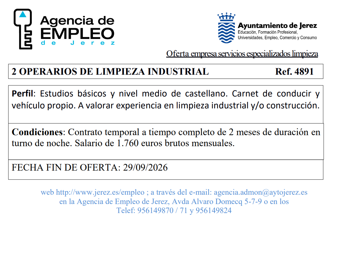 Oferta Agencia Empleo Jerez