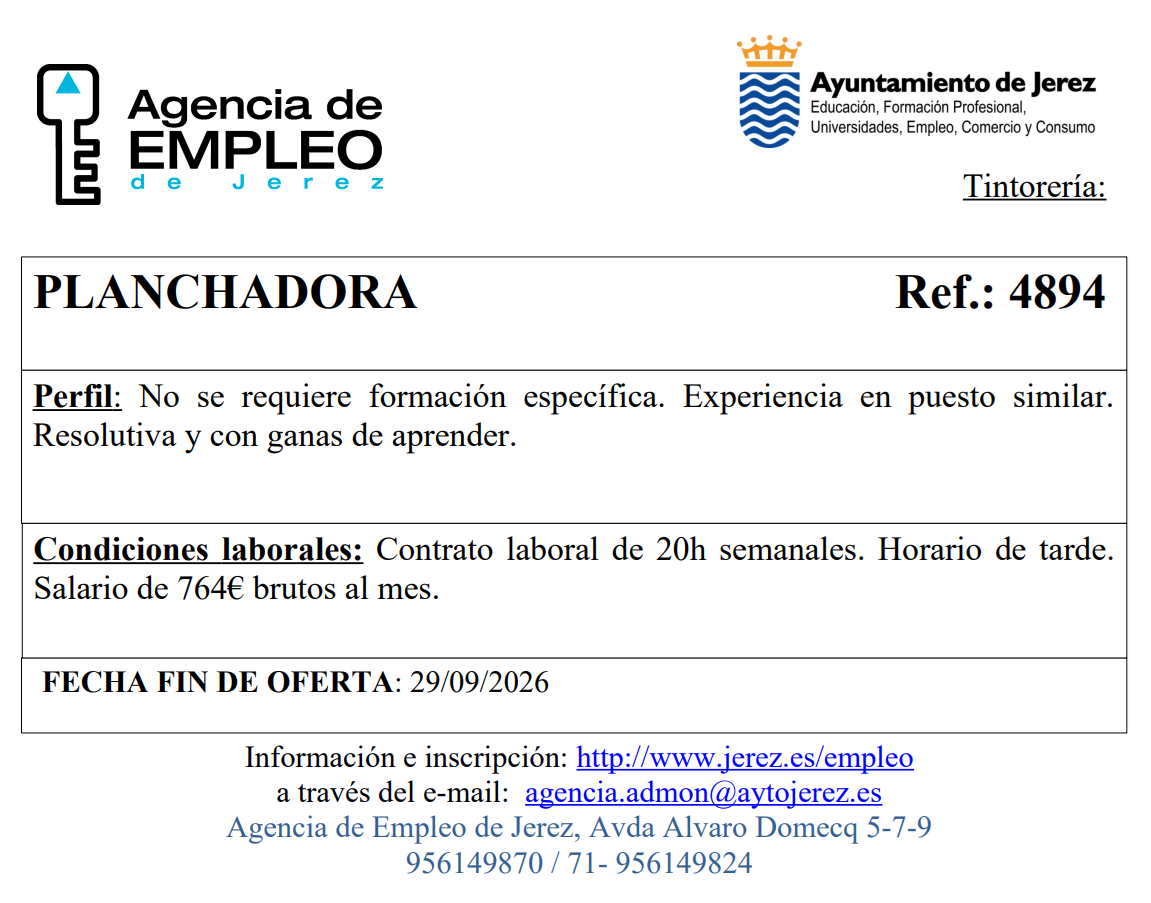 Oferta Agencia Empleo Jerez