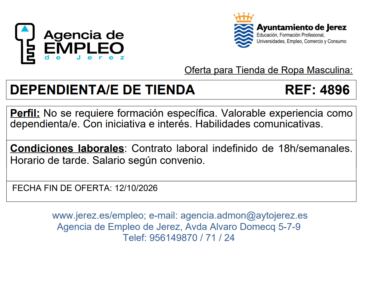 Oferta Agencia Empleo Jerez