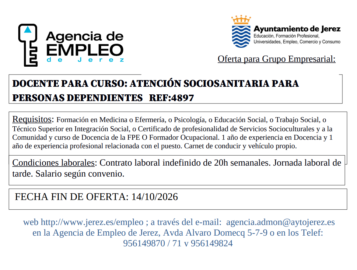 Oferta Agencia Empleo Jerez