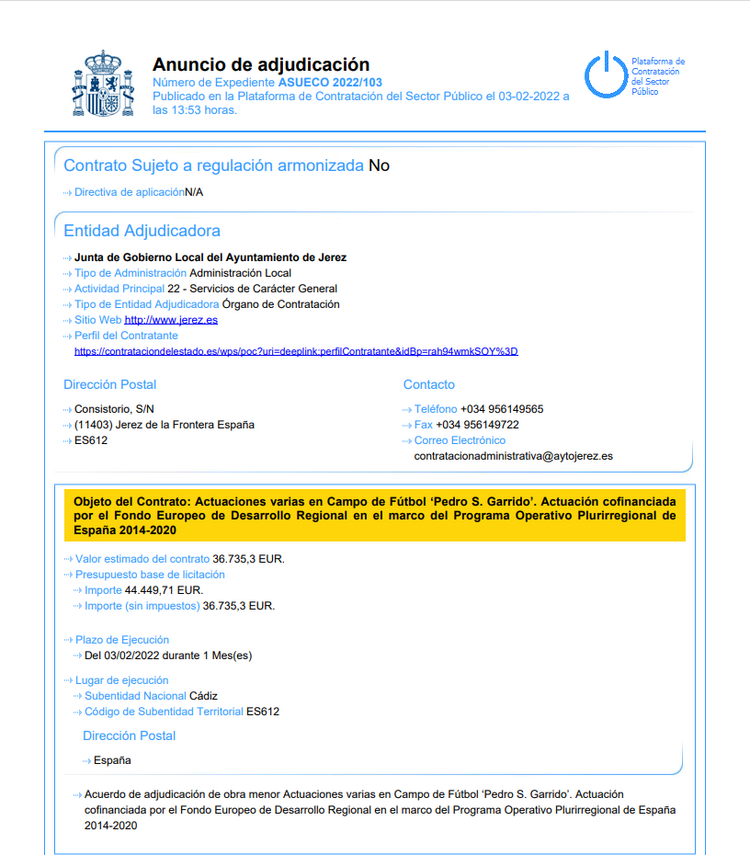 ANUNCIO ADJUDICACIÓN PEDRO S GARRIDO