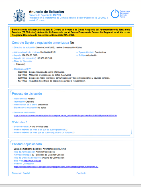 ANUNCIO LICITACIÓN CPD RESPALDO