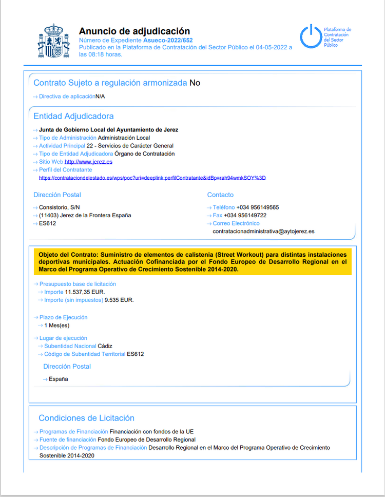 ANUNCIO ADJUDICACIÓN STRO ELEMENTO CALISTENIA