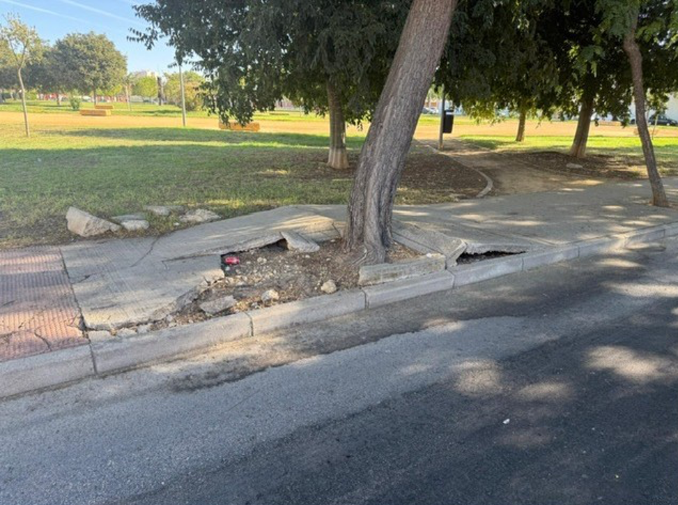 Uno de los tramos de acerado en mal estado