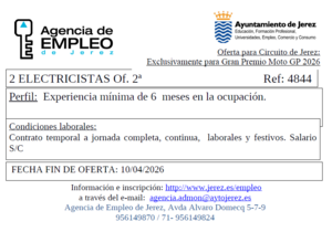 Oferta Agencia Empleo Jerez