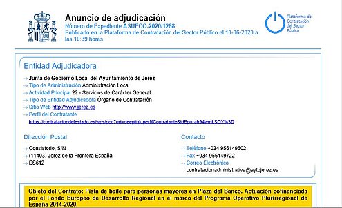 ADJUDICACION PISTA DE BAILE PLAZA DEL BANCO.