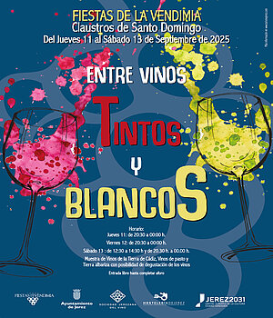 Cartel Entre vinos, tintos y blancos