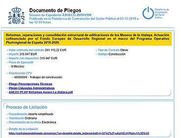 Documentos Pliegos Reformas, reparaciones y consolidación estructural de edificaciones de los Museos de la Atalaya