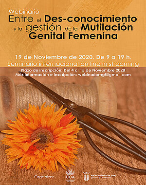 Cartel Webinario  Entre el Des-Conocimiento y la Gestión de la Mutilación Genital Femenina