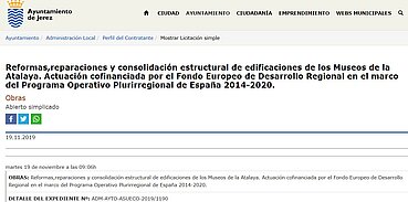 Anuncio Contratación Municipal Reformas, reparaciones y consolidación estructural de edificaciones de los Museos de la Atalaya
