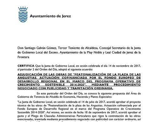 Adjudicación de las Obras de Peatonalización de la Plaza de las Angustias