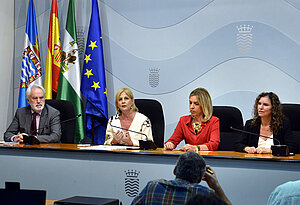 La alcaldesa durante la rueda de prensa