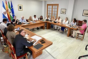 La alcaldesa durante la reunión